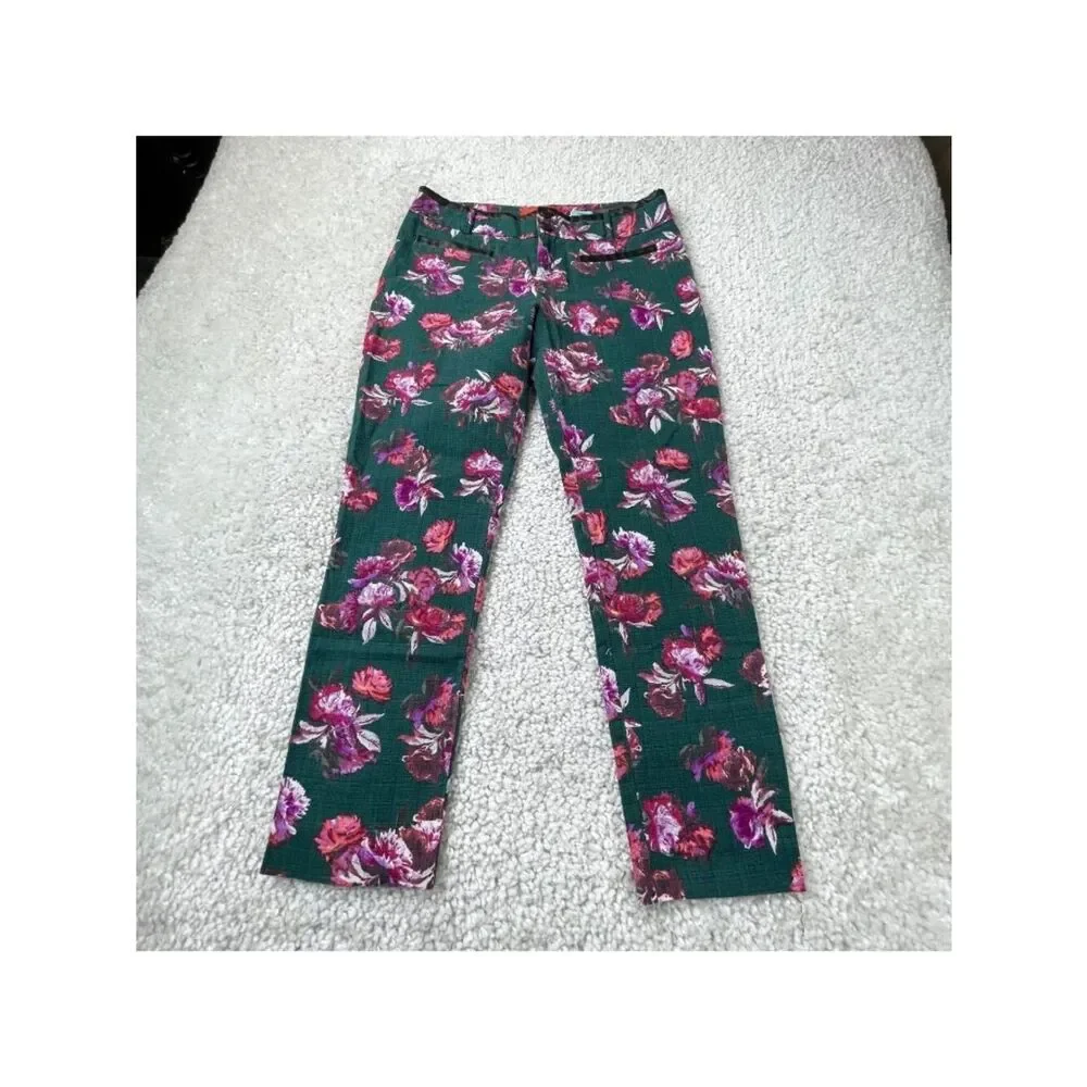 Anthropologie Cartonnier Floral Charlie Trouser Ankle Pants Green Womens 8 FLAW